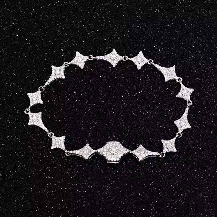 Fashion Bling Star Bracelet 925 Sterling Silver Ice Out Moissanite Diamond Star Bracelet for Women