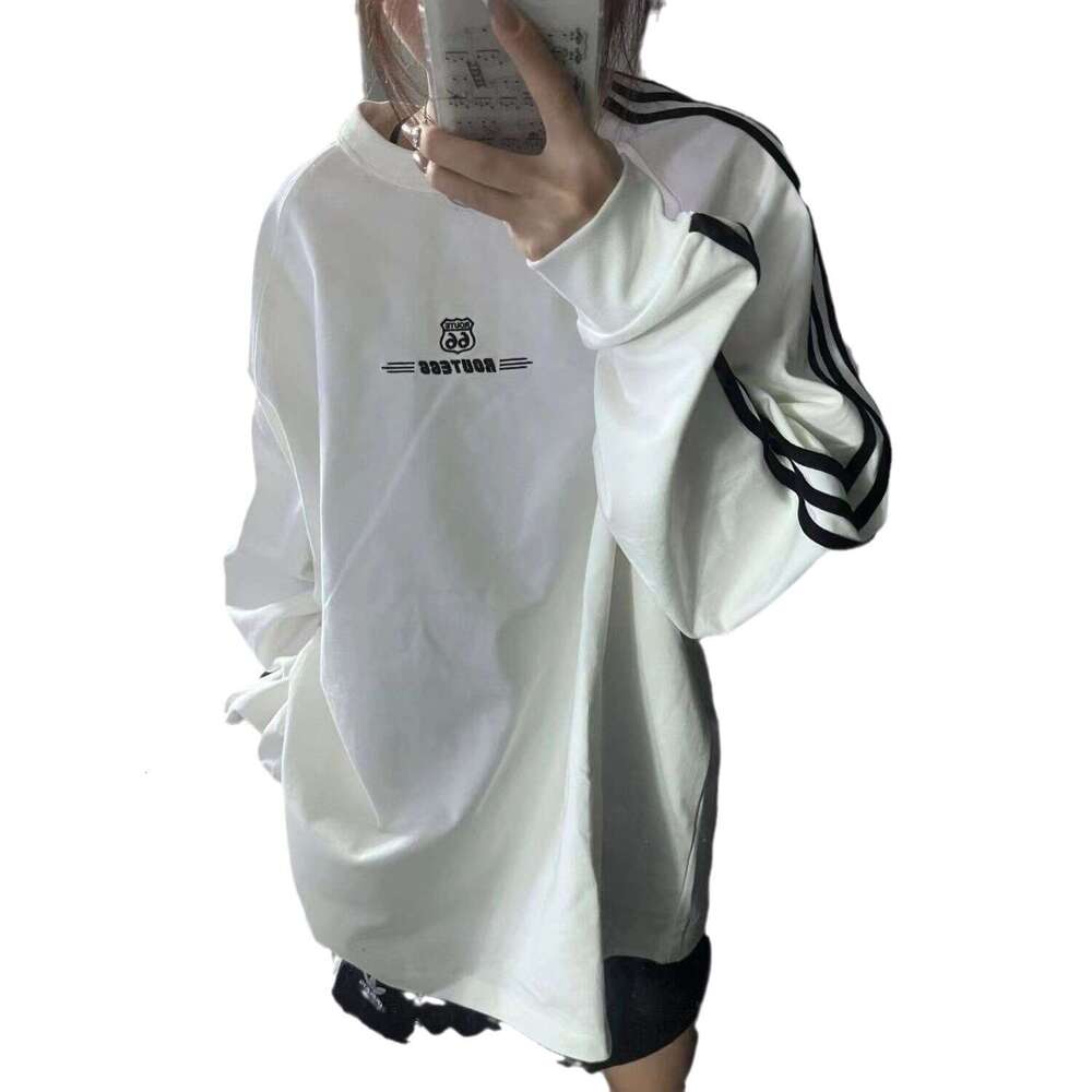 National Trend Three Stripes Letter Print Long Sleeve Sweatshirt Autumn Winter Unisex Loose Design Sense Niche Couple Casual Top B5