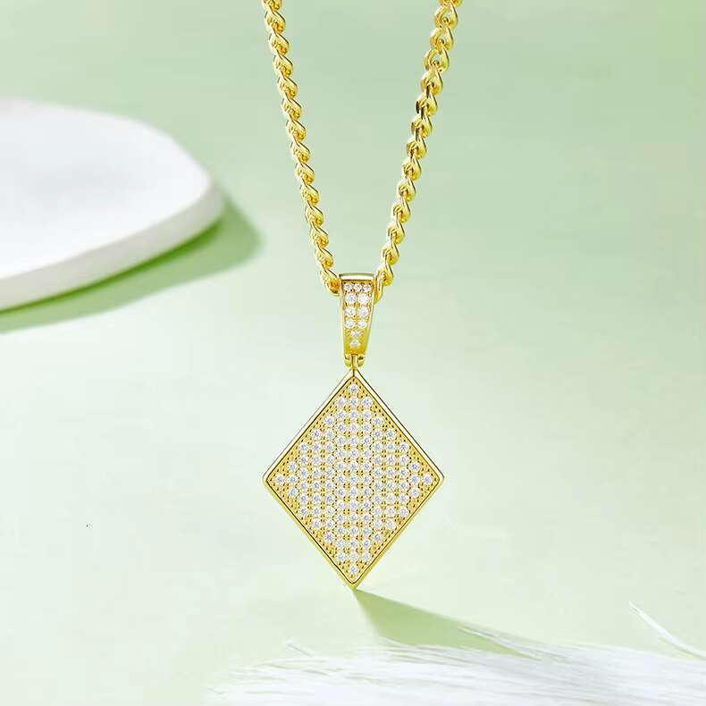Small Niche Full Diamond S925 Silver Inlaid Moissanite Necklace Diamond Explosive Hip-Hop Block Pendant