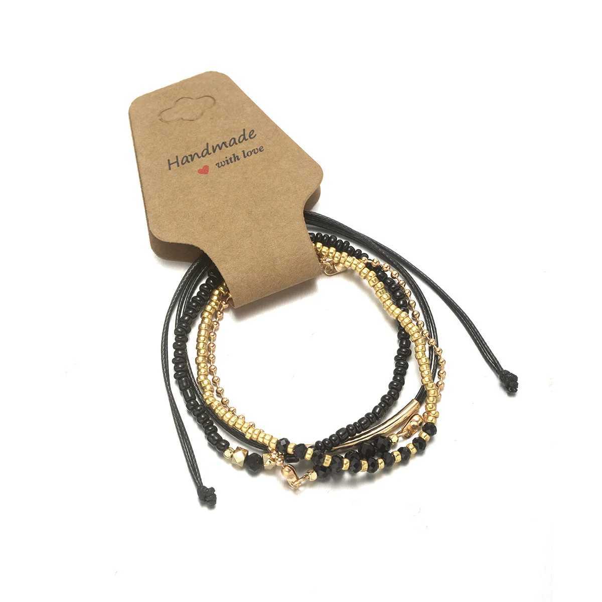 Handmade Black Glass Stone Bracelet Set for Women Simple Braided Rope Beads Chain Bangle Female Fashion Jewelry Accessories XJ250707