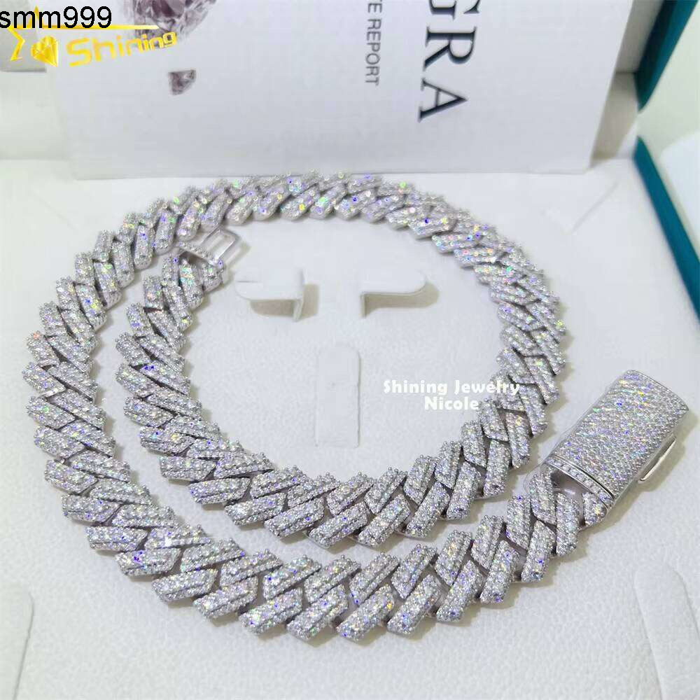 Hip Hop Fine Jewelry Vvs Dia 3 Rows 15Mm Link Necklace Sier Men Moissanite Cuban Chain