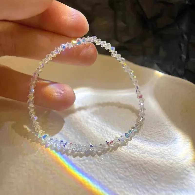 Shiny Transparent White Thin Crystal Bracelet for Women Simple Refracted Colorful Light Stretch Bracelet 2023 Jewelry Party Gift XJ250707