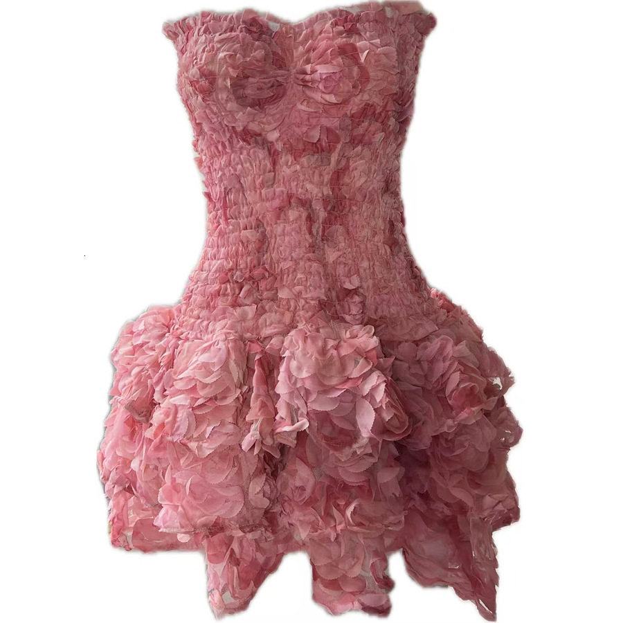 Summer Sexy Short Dress with 3D Floral Design Slim Fit Fashionable Sleeveless Tube Dress for Women 250707