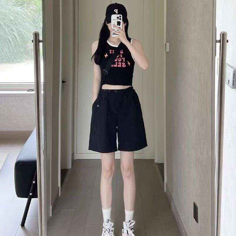 Gray Quick-Dry For Women New Summer Thin American Style Cargo High Waist Casual Slimming Sports Short Five-Point Pants B5