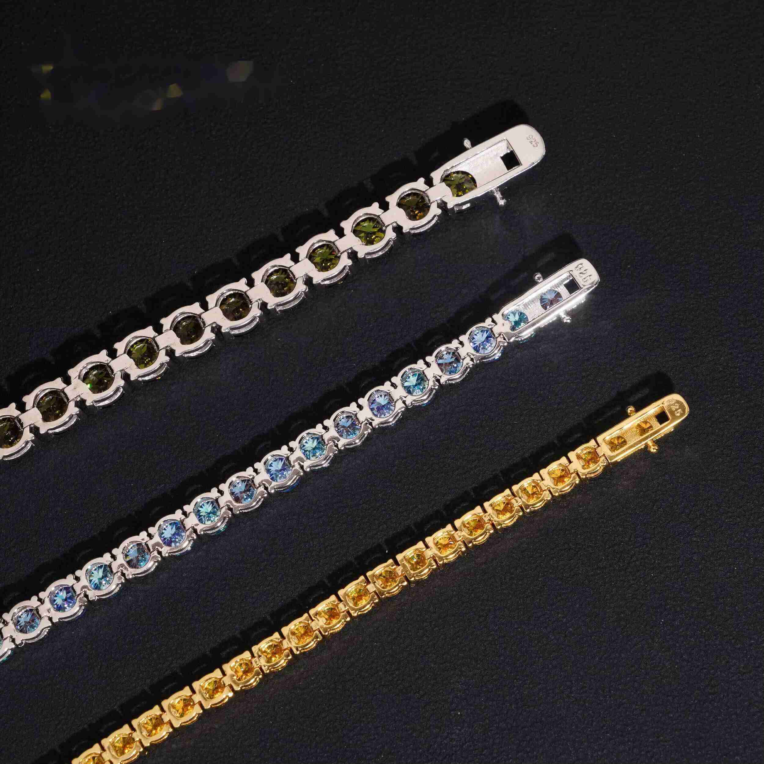 Classic Design GRA Certified 4mm 5mm 6.5mm Colorful Moissanite Hip Hop 925 Silver Tennis Bracelet