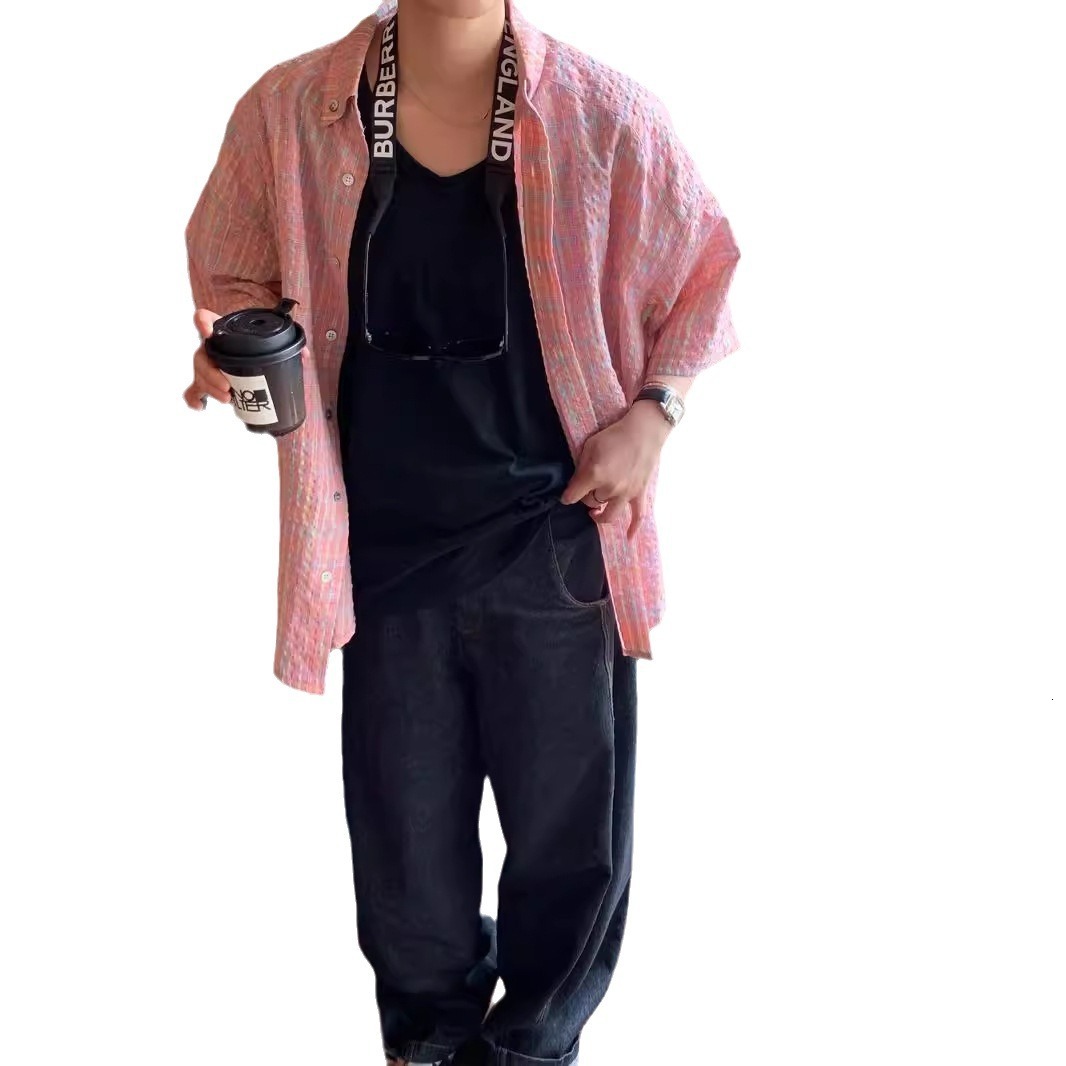 Designer Short Sleeves Factory Direct Supply Street Loose Plaid Shirt Men Oversize Casual Shirt Summer Couple Long Sleeve Jacket