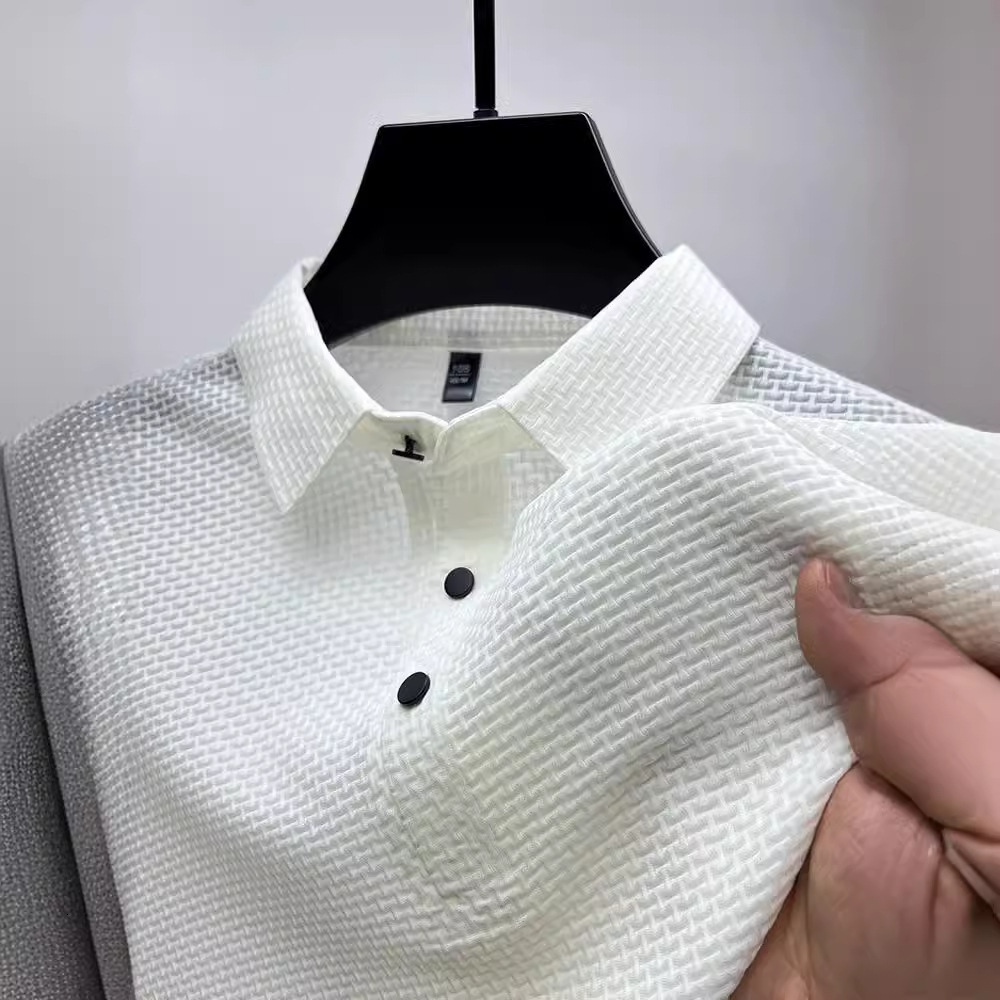 High-end Mesh Ice Silk Short-sleeve T-shirt Men's Shirt Collar Summer Solid Designer Short Sleeves Color Paul Smooth Material Polo Shirt Half-sle
