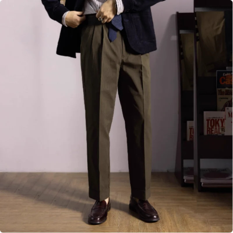 RED TORNADO Vintage Naples Trousers Mens Retro High Waisted Double Pleated Flanged Outdoor Camping Hiking Trekking Casual Pants 250707