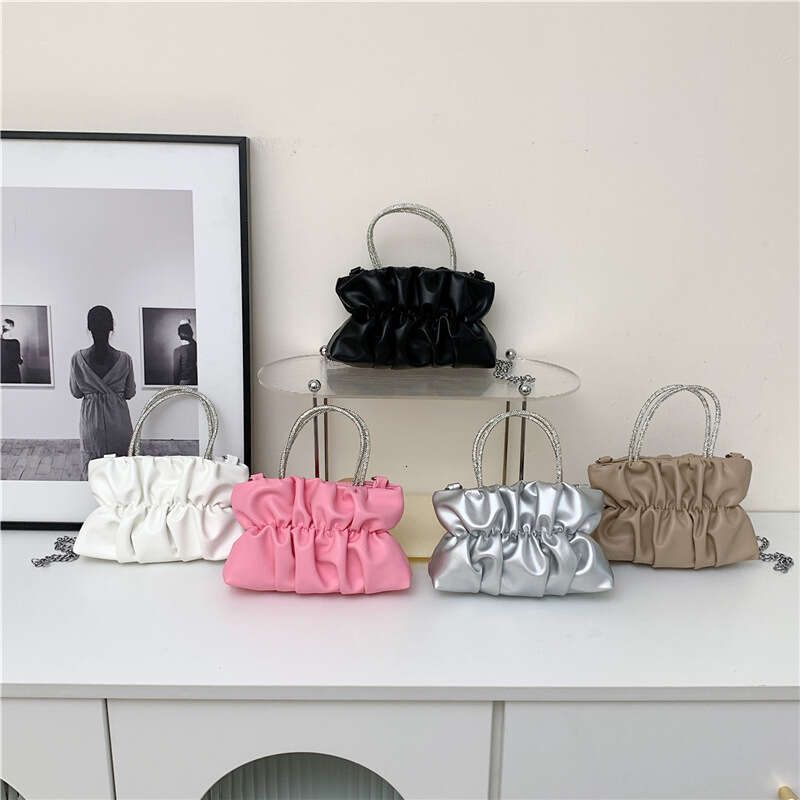 Fashion Fresh Rhinestone for Women 2025 Autumn New Candy Color Pleated Small Square Stylish Single Shoulder Crossbody Bag