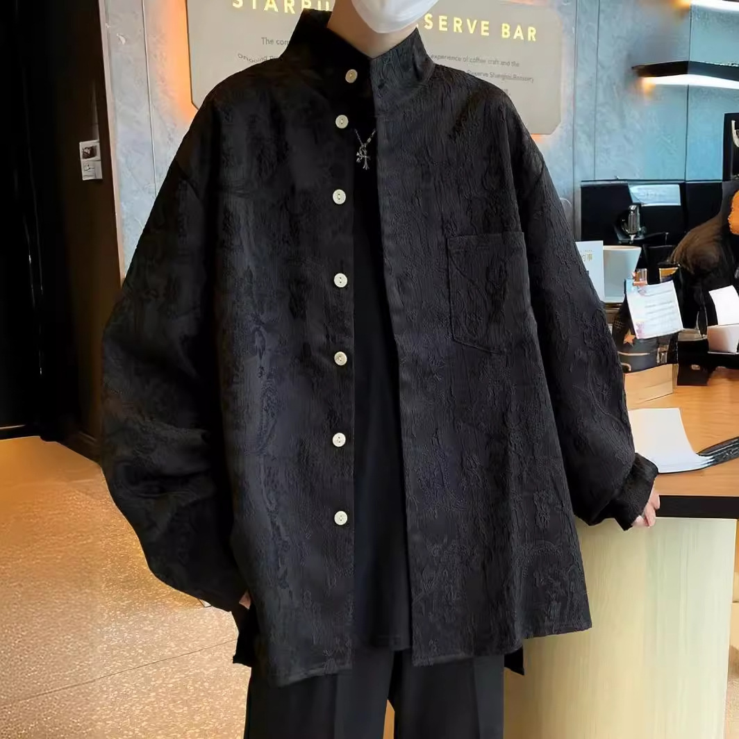 New Chinese Style Stand Collar Shirt For Men Designer Short Sleeves Spring Solid Color High-end Tang Suit Shirt National Trend Jacquard Versatile Jack