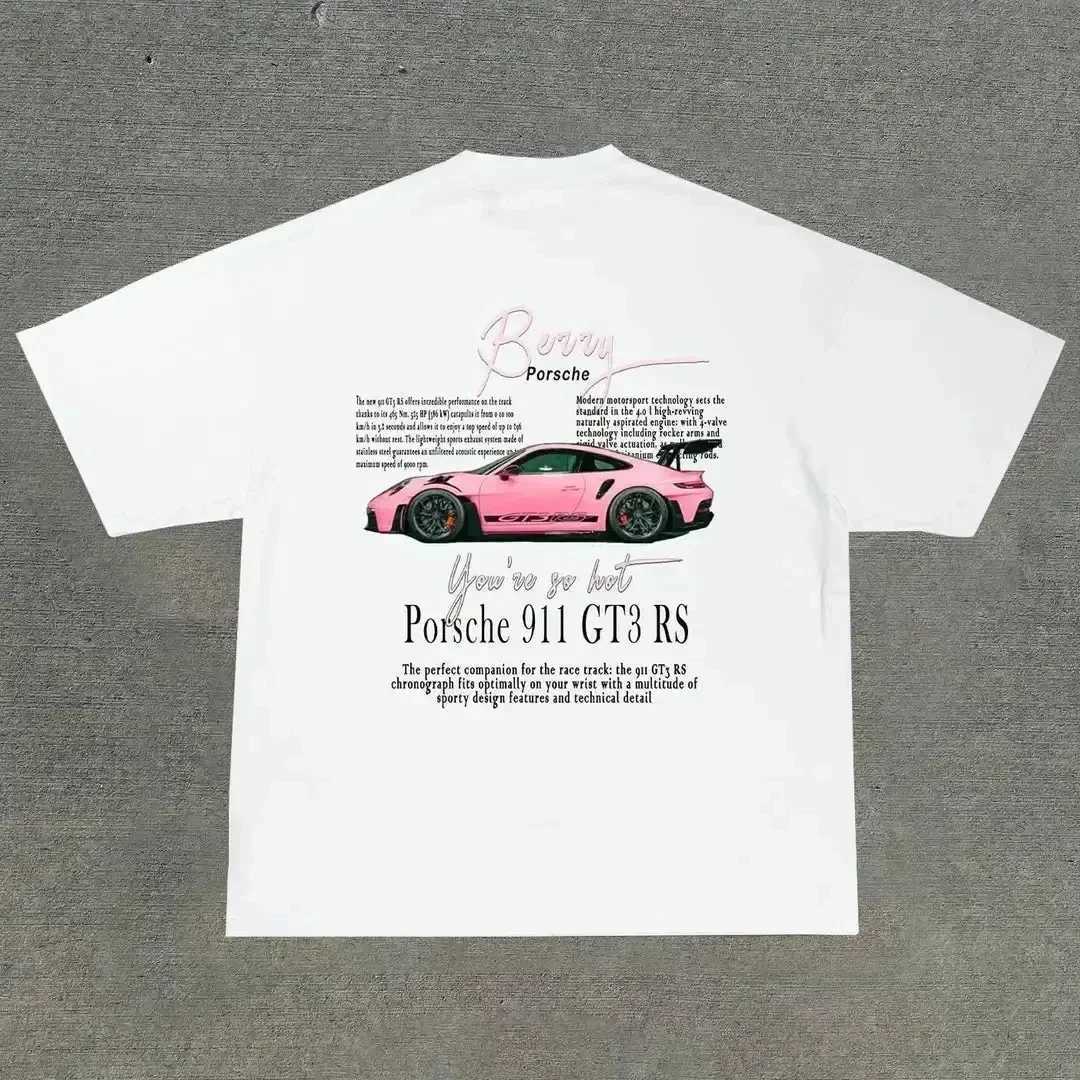 2024 Summer New Fashion Aesthetic Popular Y2K Top Cotton Car Letter Pattern Print Design O-neck Short-sleeved T-shirts for Women XJ250707