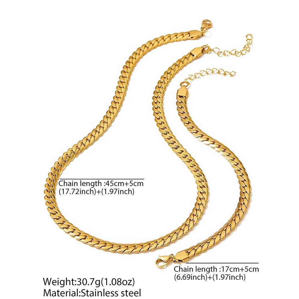 DOTIFI Stainless Steel Simple Flat Cuban Chain Bracelet Necklace Jewelry Set 18k Gold Plated Fashion Thick Chain Fashion Jewelry XJ250707