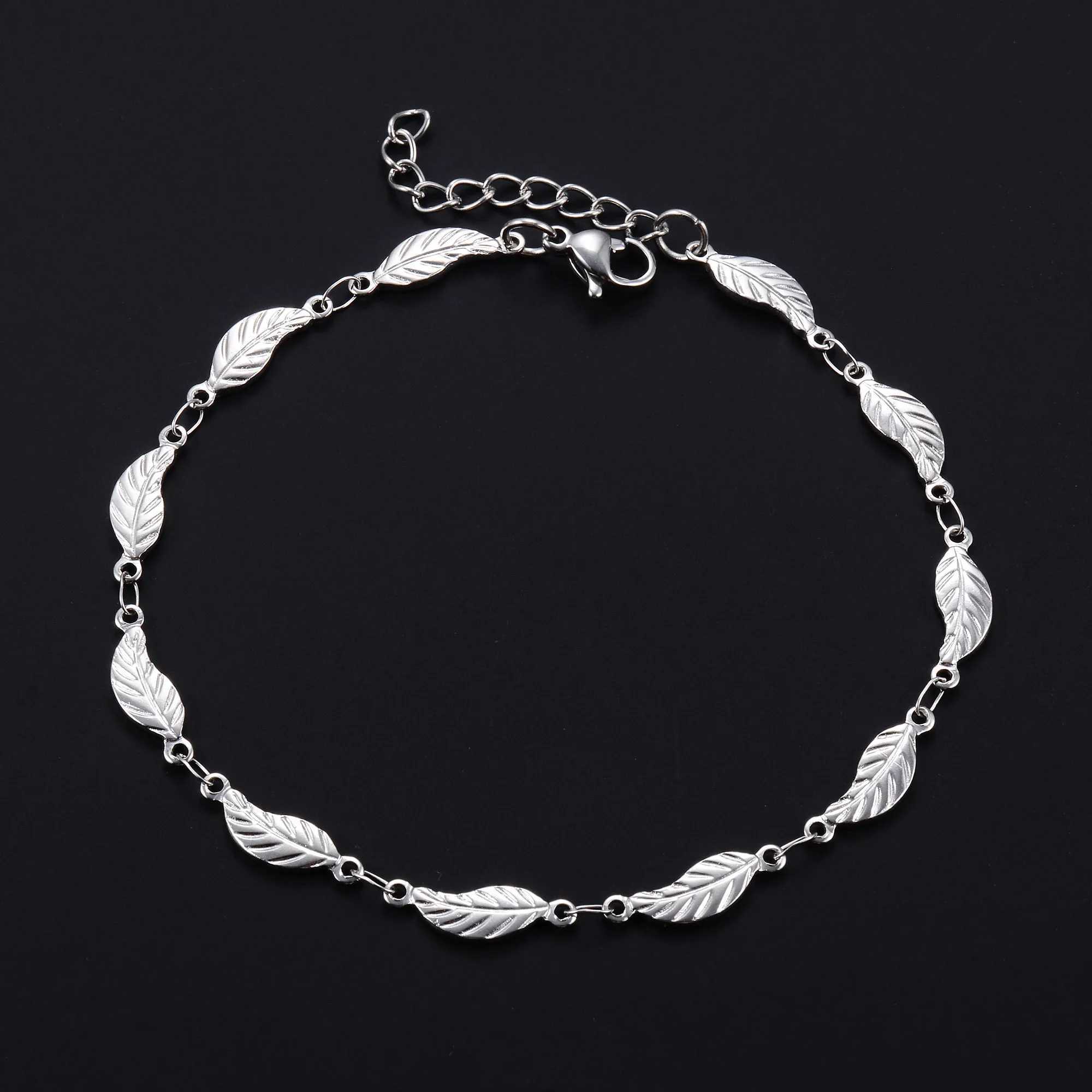 4.8mm Unique Stainless Steel Leaf Bracelet Chain for Women Fashion Metal Jewelry Bangle Wristband Anklets Foot Ankle Hand Chain XJ250707