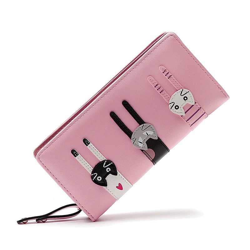 Funny Kitten Design Wen Lg Wallet PU Leather Cute Carto s Girls Zipper Purse Ladies ID Bank Card Holder Cluh Bag Y250707