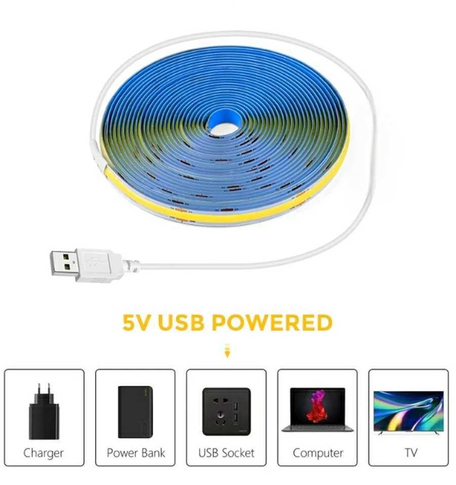 COB USB LED Strip Light with Switch Decoration Lighting Tape for House Room Backlight 1M 2M 3M Ribbon W250701