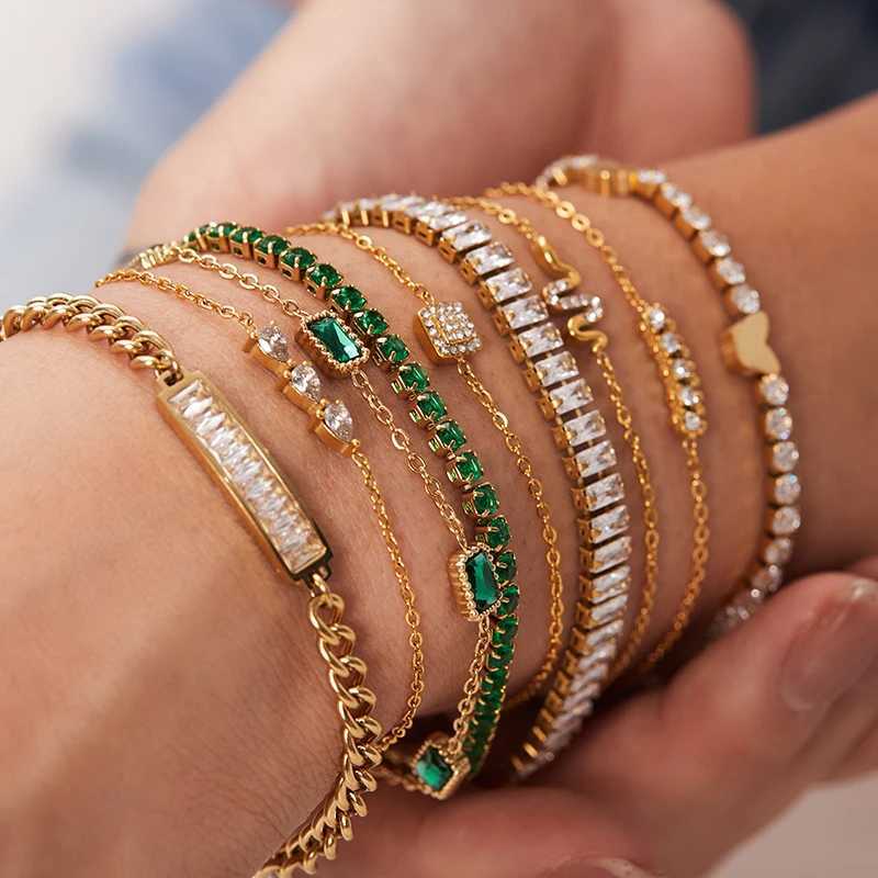 1world Maximalist Dipped With Cubic Zirconia Gemstones Stainless Steel Bracelet for Women Jewelry Gift Bracelet Waterproof Jewel XJ250707
