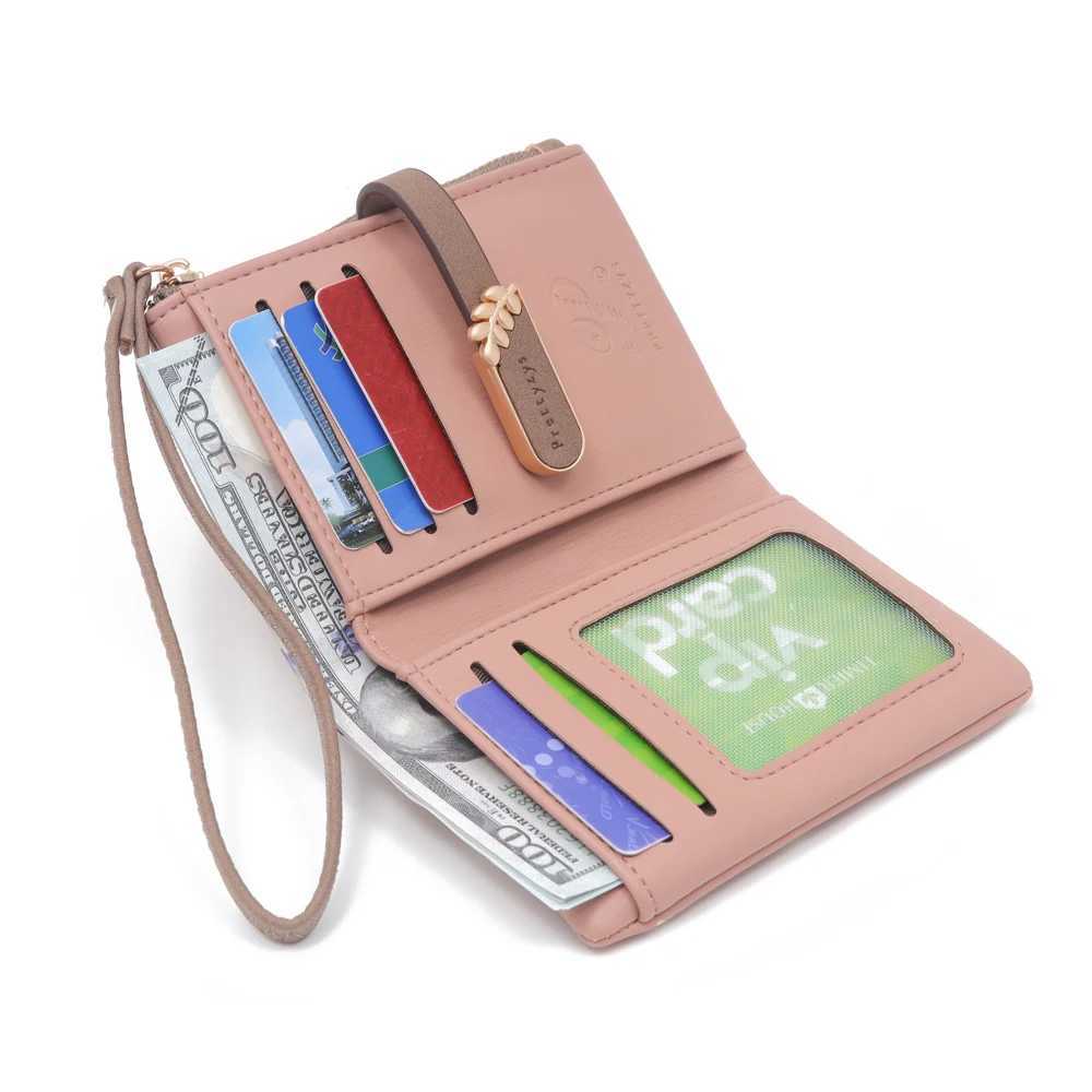 Wen Short Wallet Cute Leaf Flower Pattern Design Girl Zipper Coin Purse Ladies ID Holder PU Small Cluh Mey Bag Y250707