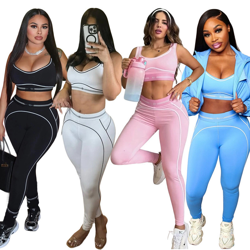 Fashion Designer Tracksuit Summer Two Piece Set Women Sports Yoga Vest Pants Sets Running Fitness Casual Track Suit Womens Clothing