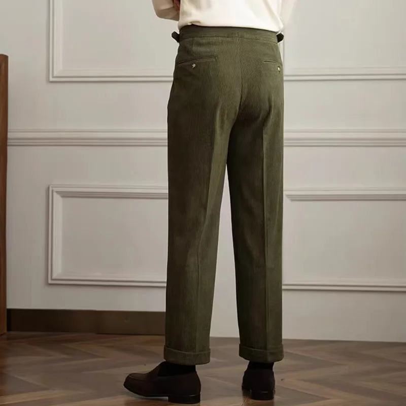 Spring Autumn Vintage Fashion Solid Corduroy Naples Pants High Waist Belt n Trousers Japanese Style Casual Pants For Men 250707