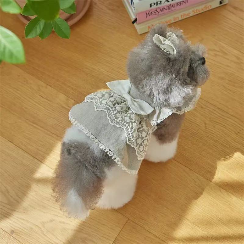 T640 Pet Clothes for Dogs and Cats Spring and Summer Lace Flying Sleeves Ladies Dress Small Teddy Bear