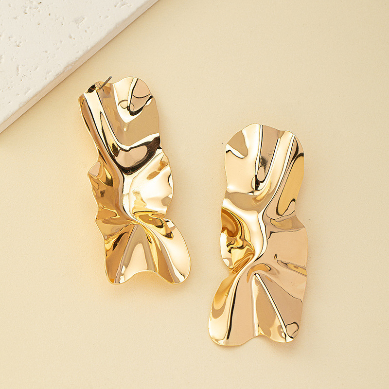 Jewelry Wrinkled Metal Geometric Irregular Exaggerated Minimalist Style High-End Light Earrings