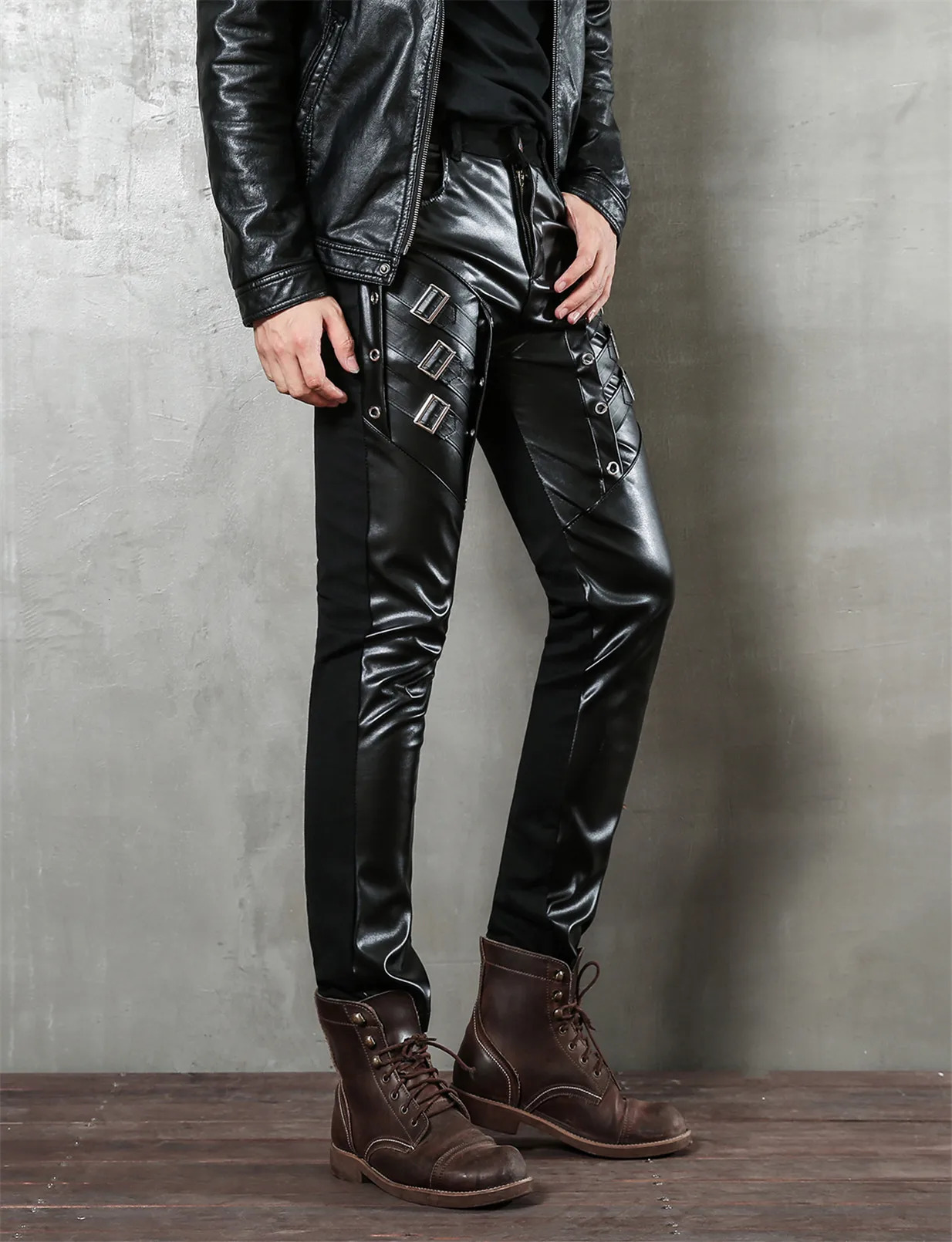 Men's Motorcycle Hip Hop Slim Fit Soft PU Faux Night Club Dance party Leather Biker Pants 250704