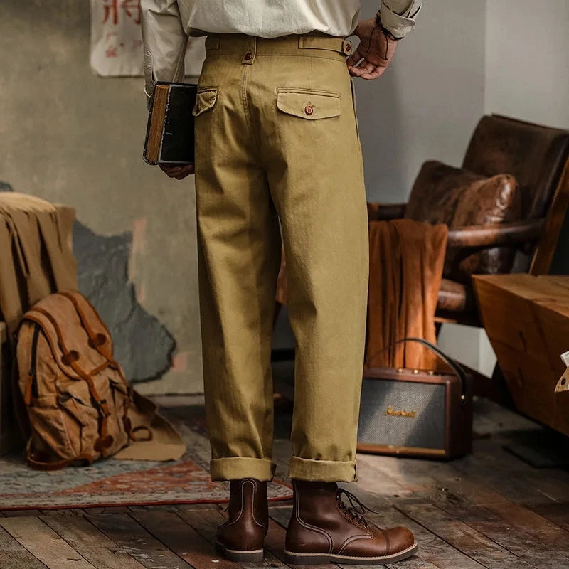 Spring Autumn Vintage Mens Gurkha Pants High-quality American Straight Leg Cargo Trousers 100% Cotton Naples Pant For Male 250707