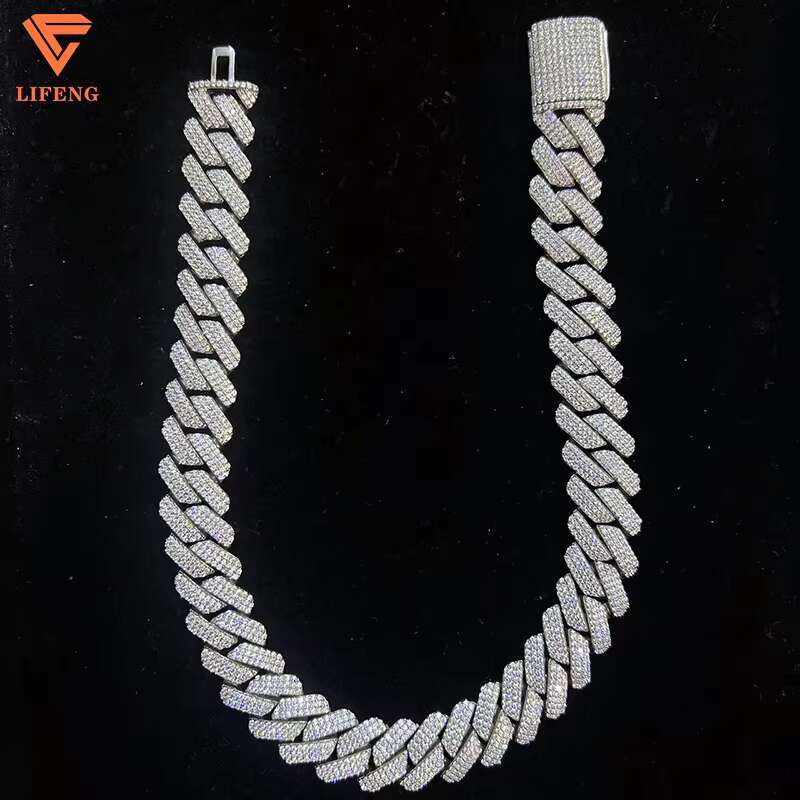 Fashionable Mens Silver VVS Moissanite Diamond Baguette Cut Pearl Cuban Link Chain Hip-hop Rapper Singer Style GRA Certificate