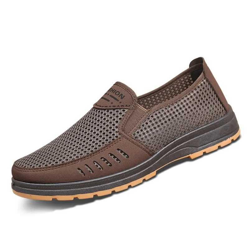 Mens Shoes Summer Breathable Mesh Slip-On Dad/Elderly Shoes Non-Slip Orthopedic Cfort Lightweight Canvas Shoes Y250707