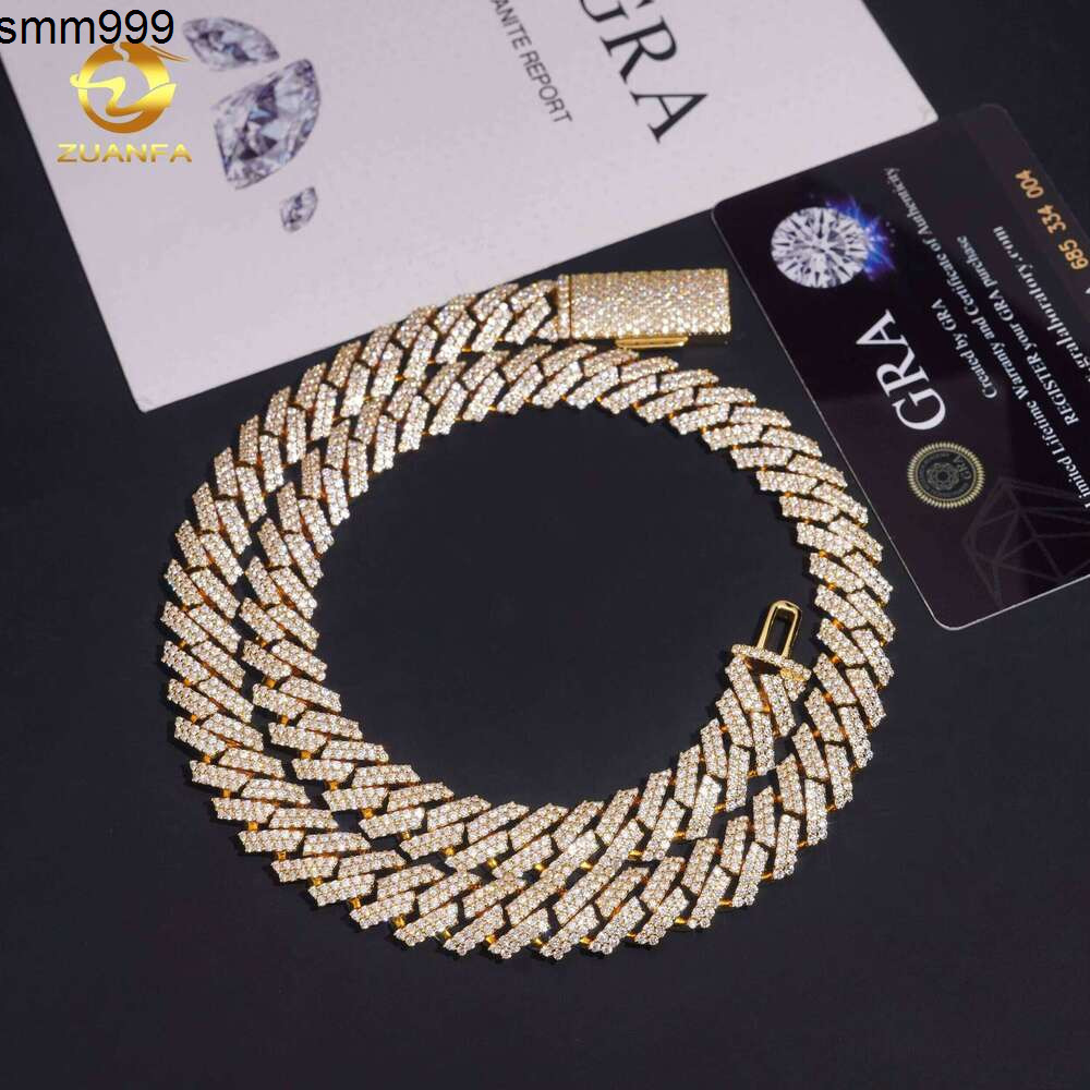 12Mm Gold Plated Bracelet Hip Hop Jewelry Necklace Sier VVS Moissanite Iced Out Cuban Link Chain