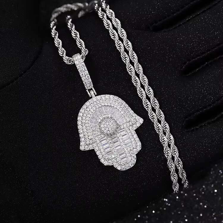 Wholesale Hip Hop Custom Hamsa Hand VVS Moissanite Diamond Pendants Iced Out Gold Plating 925 Sterling Silver Pendant