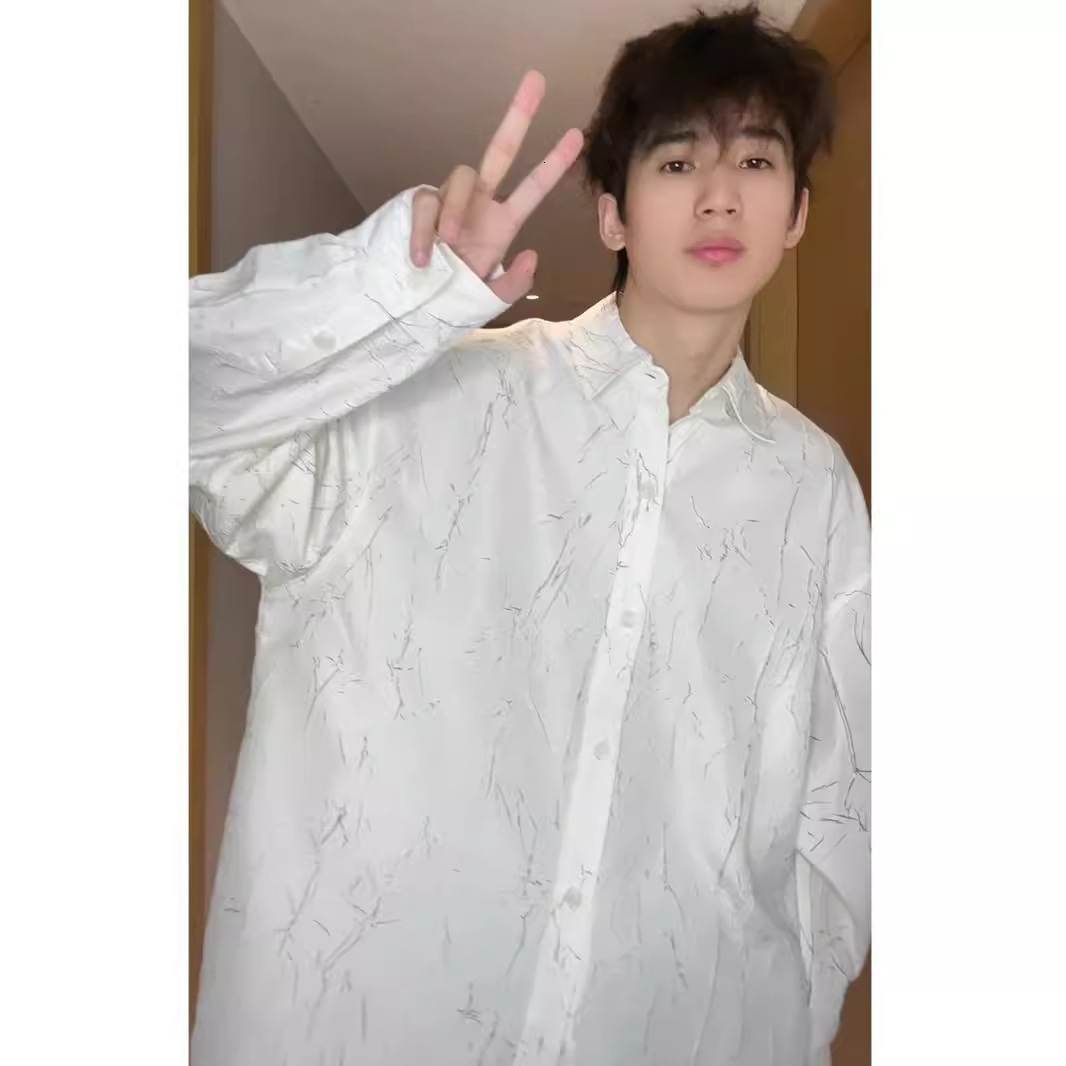 Smart Chen Niche Texture Crack Shirt Men's Summer Trendy Brand Designer Short Sleeves High-end Cool Loose Shirt Couple Style