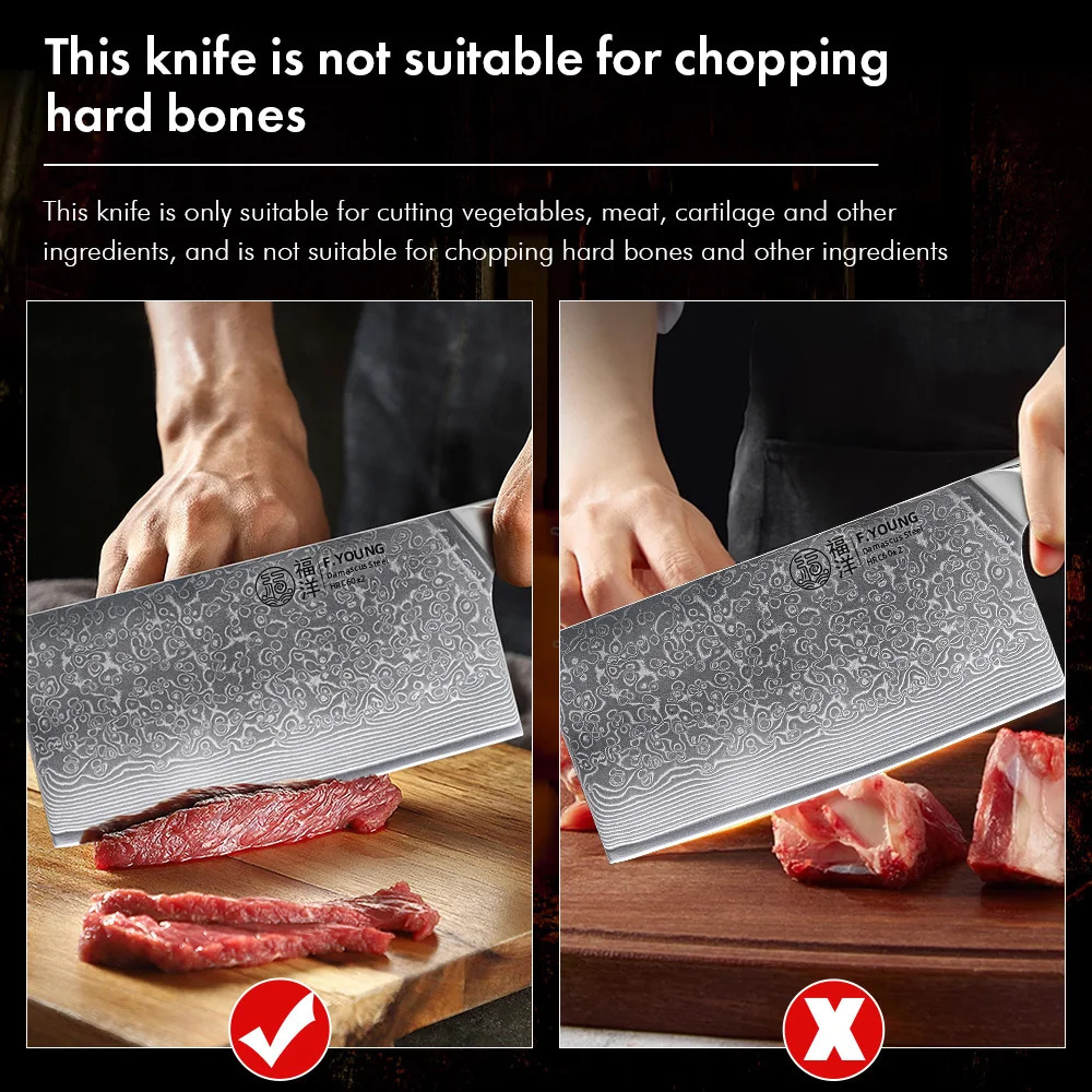 F.YOUNG 7 Chinese Cleaver Knife Japanese Damascus Steel Knife Chef Kitchen Vegetable Meat Slicing Utility Cooking Accessories 250703