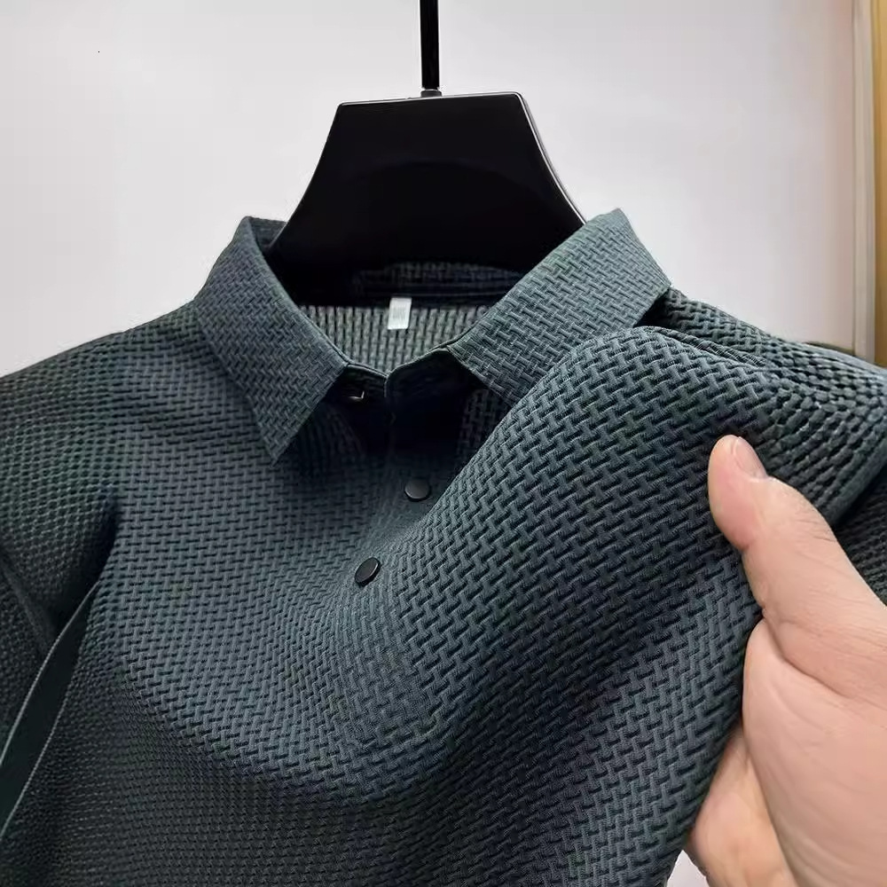 High-end Mesh Ice Silk Short-sleeve T-shirt Men's Shirt Collar Summer Solid Designer Short Sleeves Color Paul Smooth Material Polo Shirt Half-sle