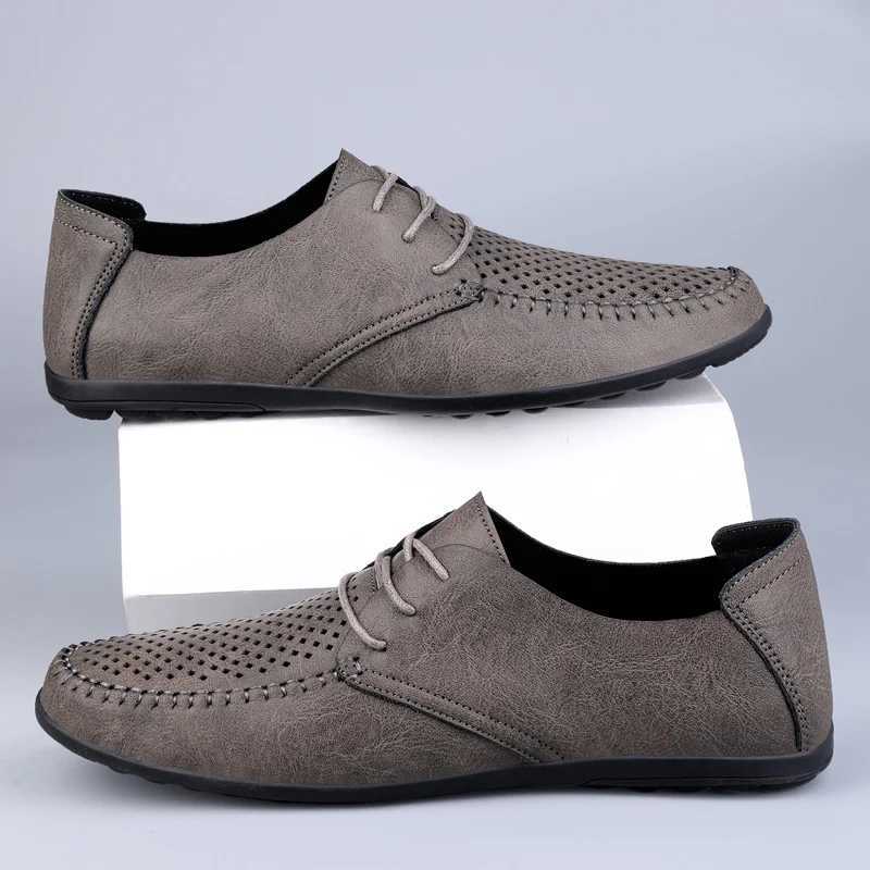 Summer Hollow Out Leather Shoes Men Luxury Italian Men Casual Handmade Designer Breathable Boat Shoes Mens Shoes Y250707