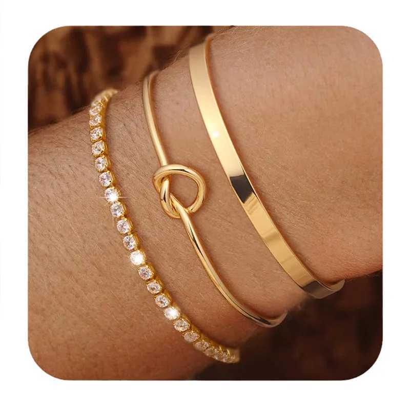 3pcs Stainless Steel Gold Plated Bracelets for Women Adjustable Jewelry Gifts Luxury Zircon Chain Bangles Jewelry Accessories XJ250707