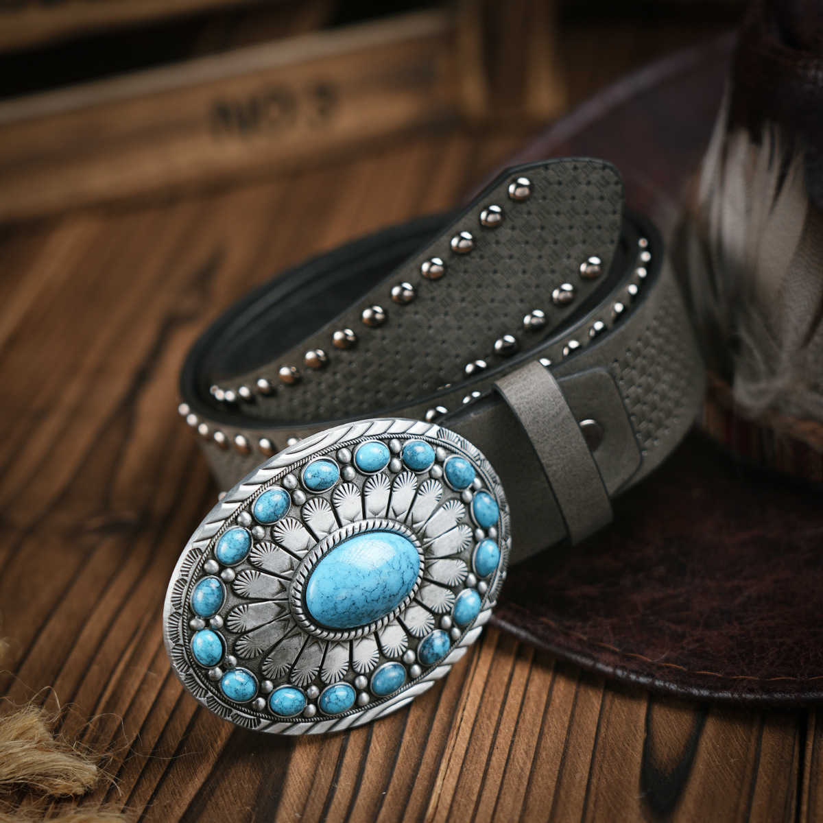 Men Women-Western-Cowboy-PU Leather-Belts - Vintage Belt Floral Engraved Buckle Belt for Jeans W250120