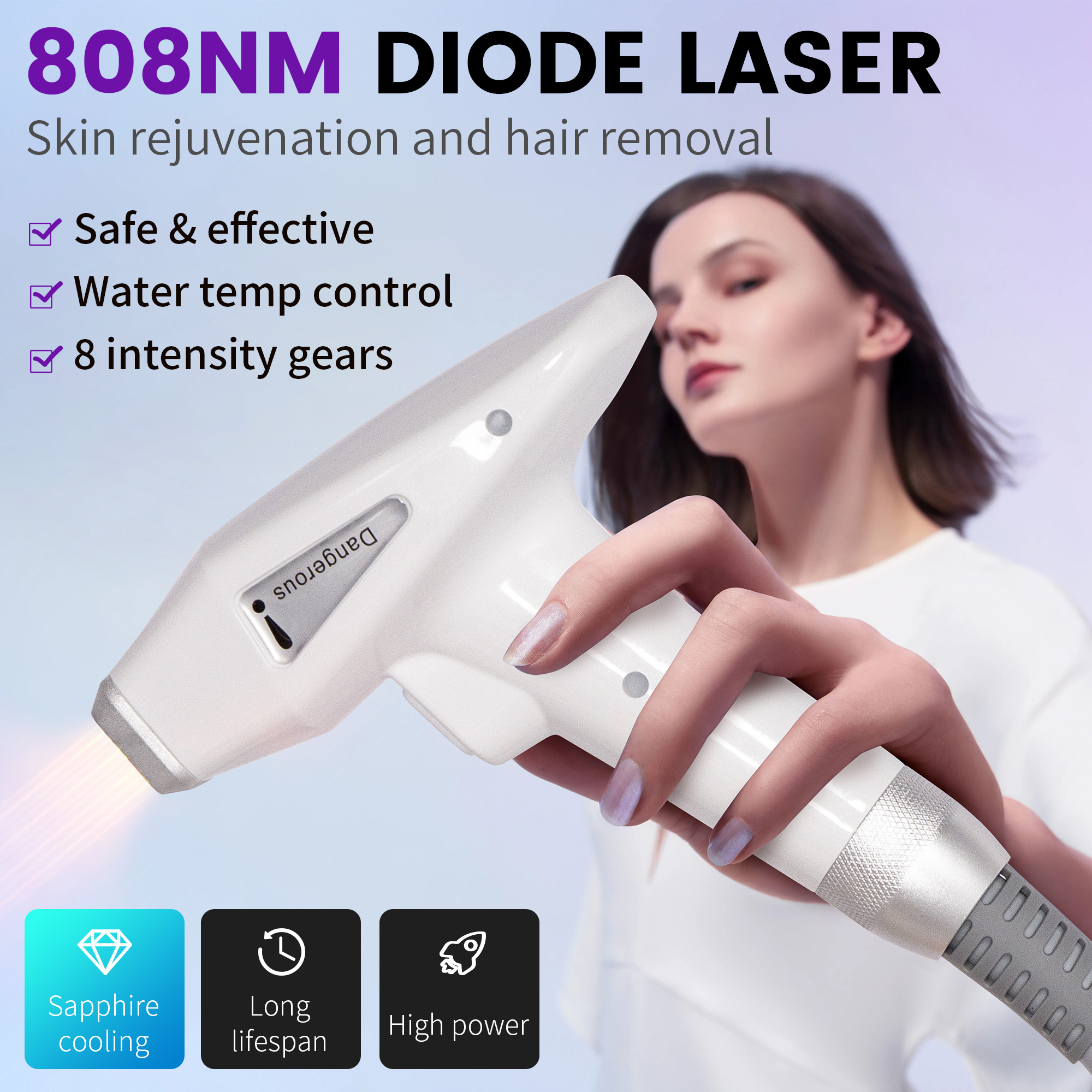 Portable 808nm Diode Laser Hair Removal Epilator Machine with Cooling Head for Painless Professional Use on Face and Body