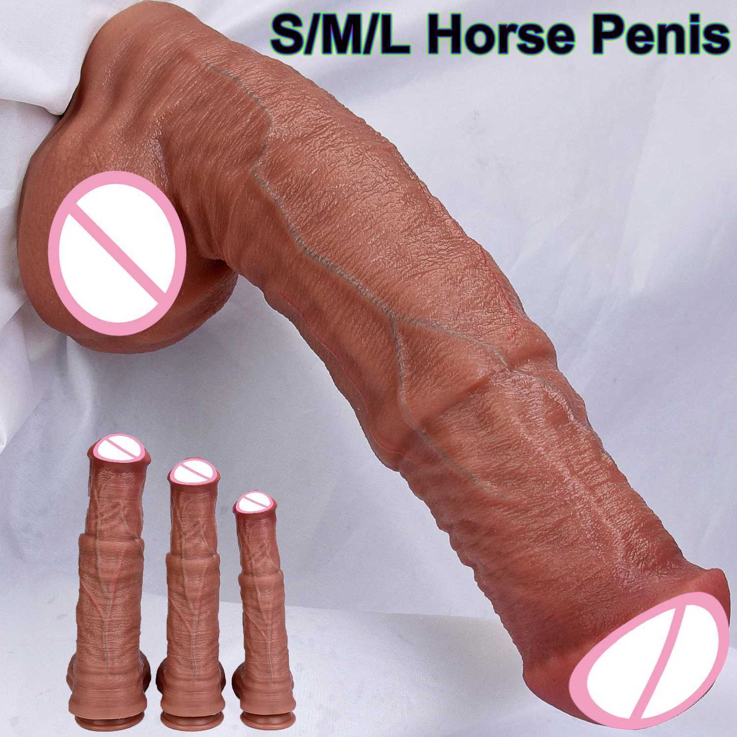 S/M/L Realistic Soft Huge Animal Dildo Silicone Black Horse Genitals Penis Masturbation Suction Cup Dick for Women and Men Anal Sex Toy S2577