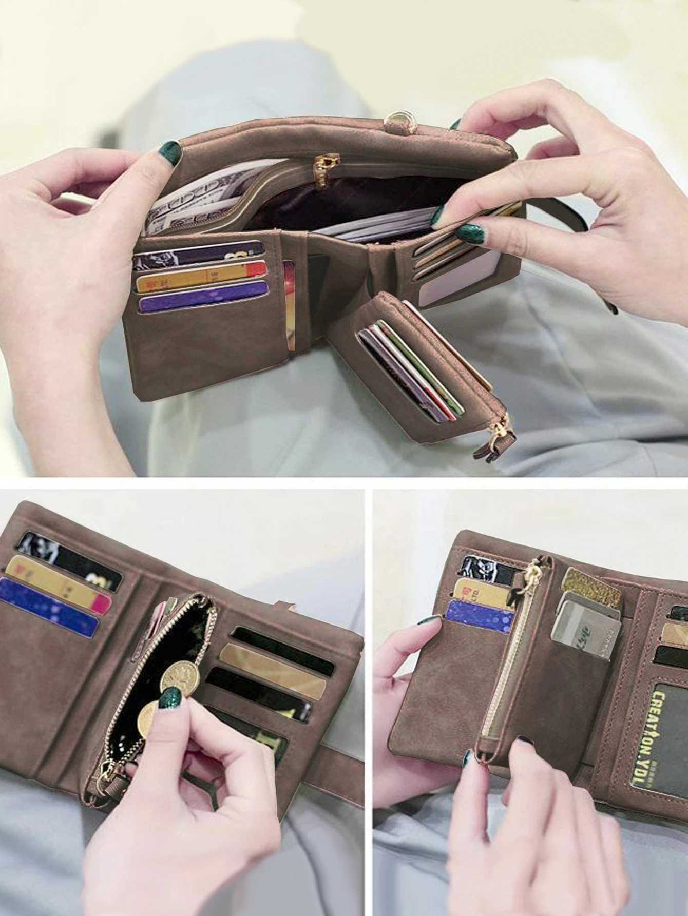 100% Brand New Genuine Leather Wallet Mens Short Frosted Wallet Korean Version Student Small Fresh Cute Tri-Fold MTI Card Slot Zero Wallet MTIFUNCTIAL