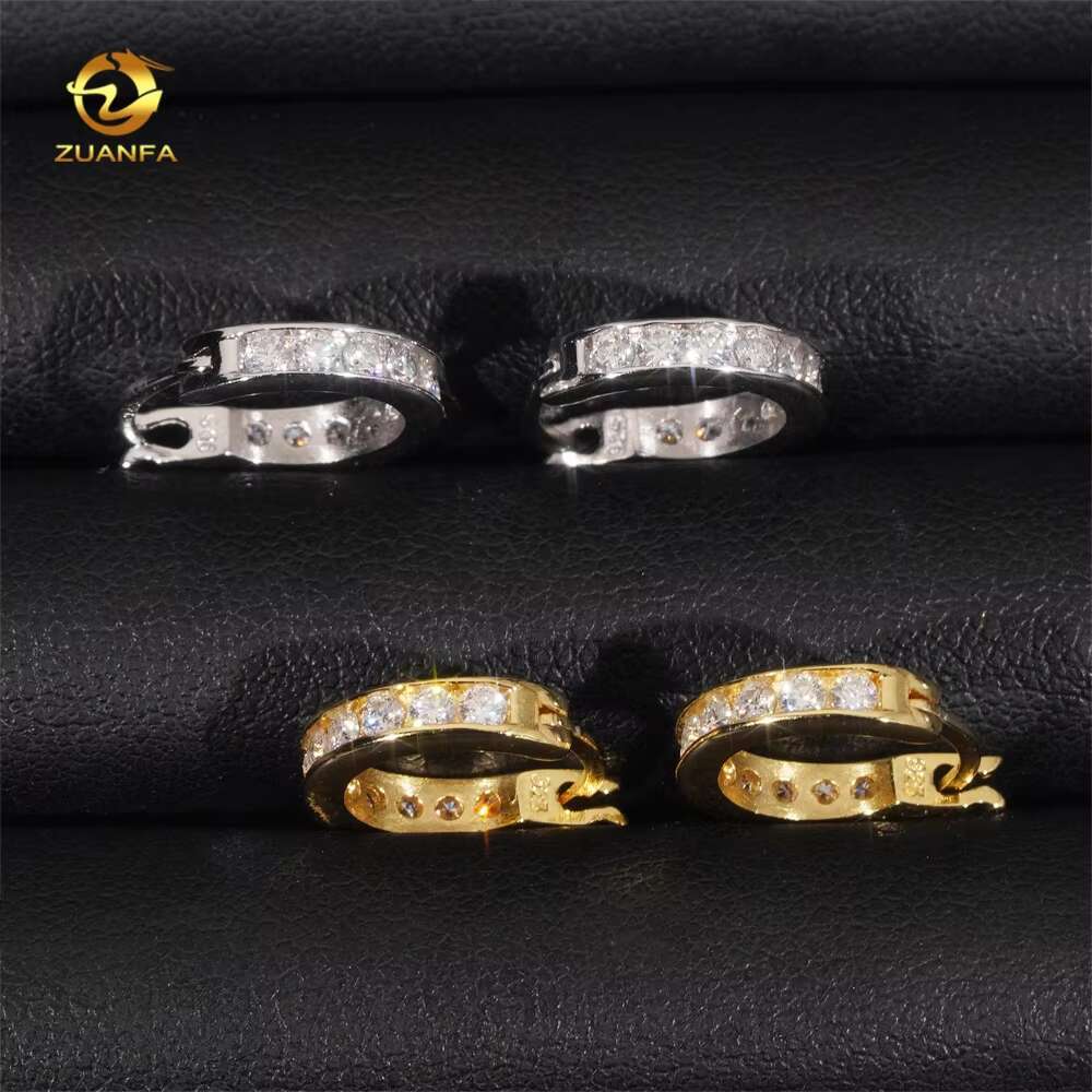 High Quality Low Price 925 Sterling Silver Hip Hop 18k Gold Plated 2mm Moissanite Diamond Hoop Earrings