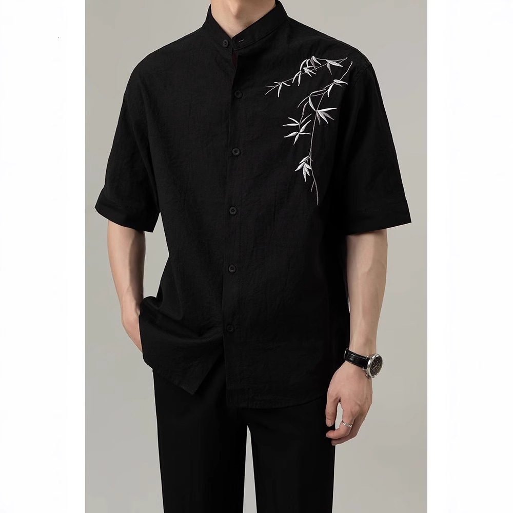 Korean Uamtor New Chinese Style Short Sleeve Shirt For Men Summer Korean Designer Short Sleeves Version Loose Mature Style Cool Half Sleeve Shirt