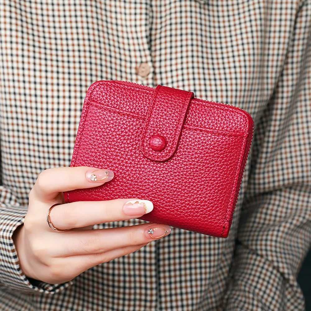 Fi Elegant Wen Short Wallet Lychee Pattern Pu Leather Business Purse Solid Color Zipper Bank/ID/ Holder Wan Y250707