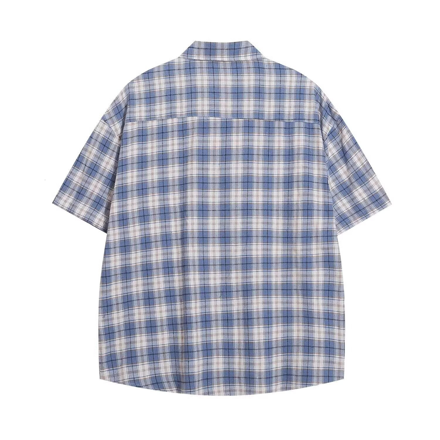 Designer Short Sleeves American Retro Plaid Short Sleeve Shirt For Men, Summer Thin Loose Cartoon Embroidery Shirt With Design Sense, Couple Half Slee