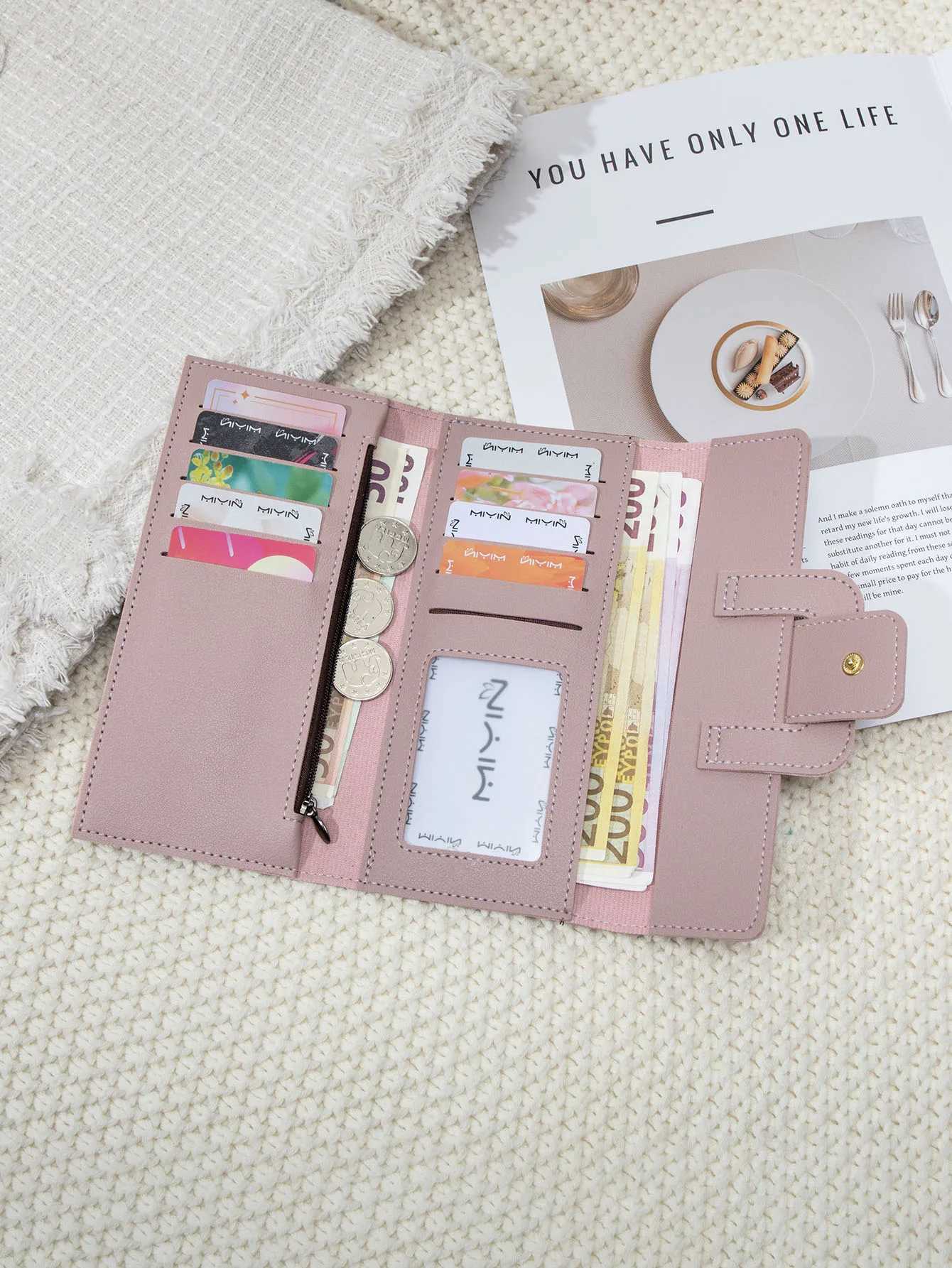Fi wens wallet lg multifunctional card holder coin purse PU leather solid color portable cluh buckle thin wallet Y250707
