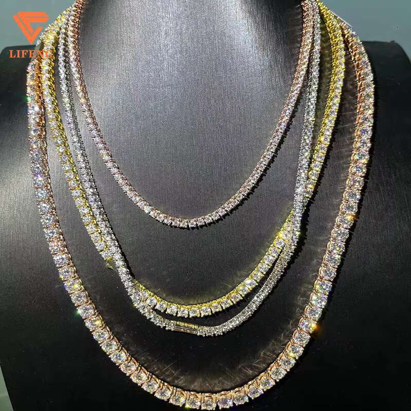 Iced Out Hip Hop Jewelry 3mm 4mm 5mm 6mm VVS Moissanite Tennis Chain Round Brilliant Cut Diamond 925 Silver Charm Necklace Women