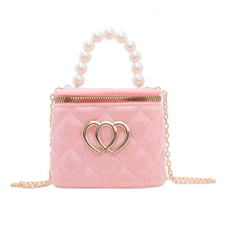 DHgargets Latest Arrival Heart Chain Crossbody Bucket Pearl Mini Cute PVC Candy Color Jelly Bag for Girls