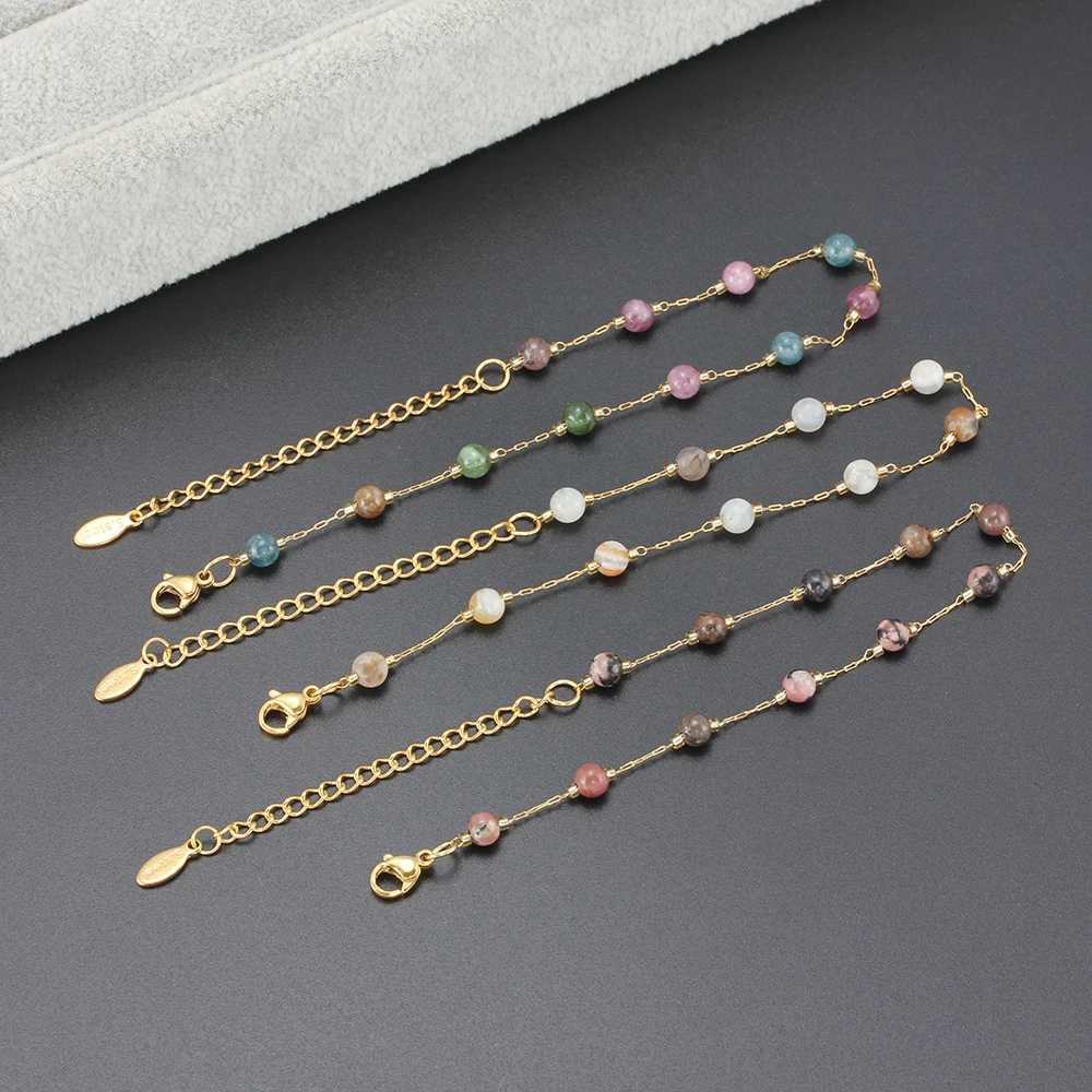 Natural Stone Stainless Steel Crystals Bead Chain Bracelets For Women Gold Color Ladies Ankle Bracelet Jewelry 7-9 Inch XJ250707