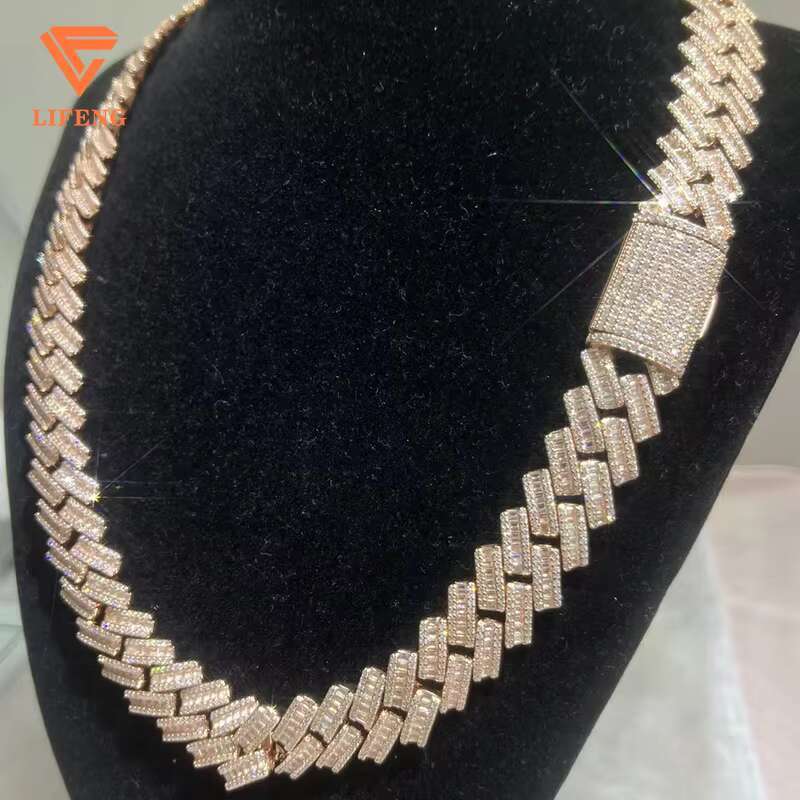New Design Iced Out Moissanite Diamonds baguette Hip Hop Cuban Chain High Quality Vvs Moissanite Necklace