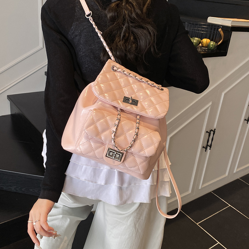 Free shipping designer Korean Style College Wind Backpack for Women Casual Fashion Diamond Chain Bucket Bag Lightweight Small Travel Backpack